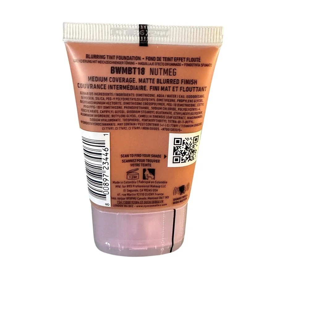 NYX Bare With Me Blur Foundation 18 Nutmeg 1.01oz Matte Blurring‎ Tint BWMBT18